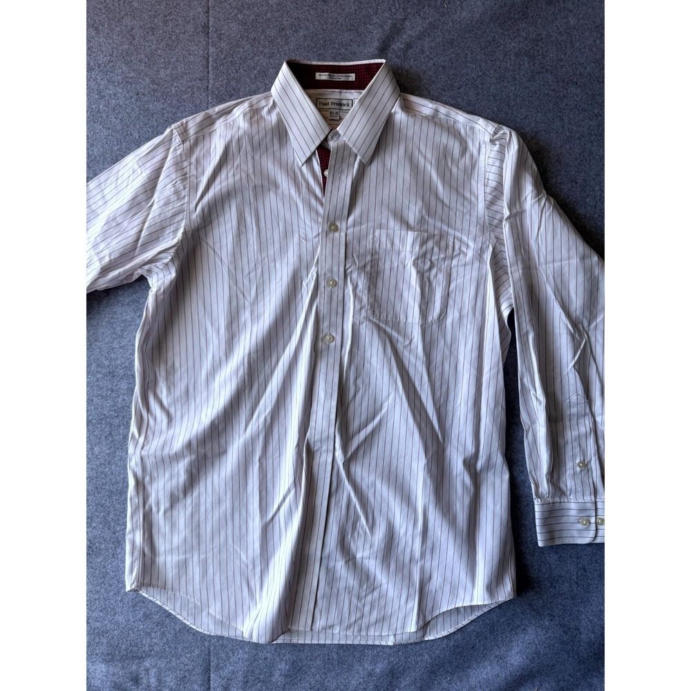 Paul Fredrick Dress Shirt Men 16.5 White Pinpoint Striped Cotton Formal Business
